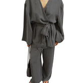 Women's Tie Front Top and Wide Leg Pants Set