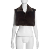 High Neck Zip Front Cropped Faux Fur Vest