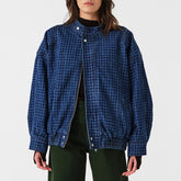 Houndstooth Relaxed Denim Jacket for Women