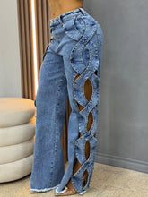 Side Cutout Panel Stretch Denim Pants