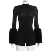 Faux Fur Trim Long Sleeve Romper
