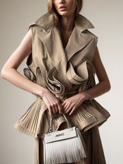 Vintage Lapel Ruffles Sleeveless Shirt
