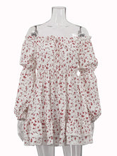 Off Shoulder Print Cinched Waist Mini Dress