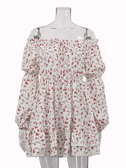 Off Shoulder Print Cinched Waist Mini Dress