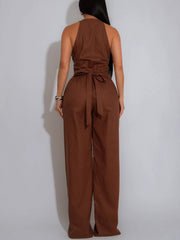 Casual V Neck Cinched Waist Sports Jumpsuit
