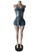 Casual Stretch Denim Halter Backless Romper