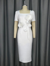 Elegant Square Collar Floral Appliques Bodycon Dress