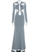 Sexy Circular Ring Hollow Out Slim Maxi Dress