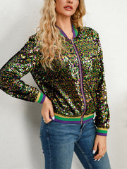 Casual Cropped Sequin Baseball Jacket