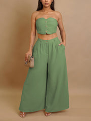 Fashion Elastic Strapless Tube Top Wide Leg Pants Sets