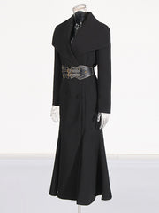 Solid Patchwork Belt Loose Elegant Trench Coat