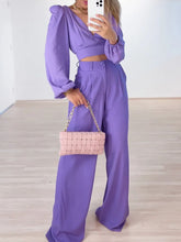 V Neck Shirt Wide leg Pants Set