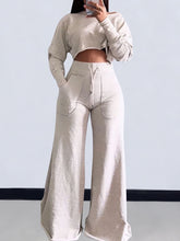Casual Crop Top And Wide Leg Pants Two Piece Set