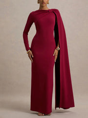 Fashion High Neck Cape Maxi Dress