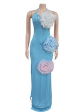 Sexy Halter 3D Flower Trim Backless Maxi Dress