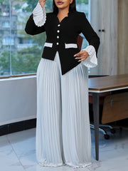 Fashion Asymmetry Shirt Pleated Trouser Set