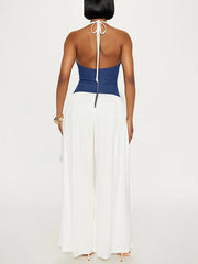 Fashion Halter Patchwork Wide Leg Jumpsuit