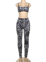 Sexy Leopard Print Camisole Vest Leggings Set