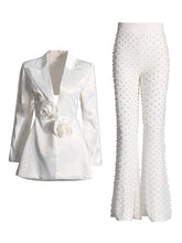 Elegant Beaded Hollow Out Blazer And Pants Set
