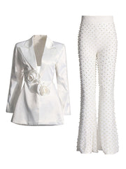 Elegant Beaded Hollow Out Blazer And Pants Set