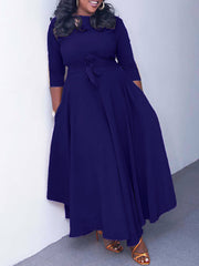 Plus Size Round Neck Pockets Casual Maxi Dress