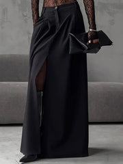Simple High Waist Side Slit Maxi Skirt