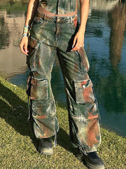 Streetwear High Waist Tie Dye Cargo Pants
