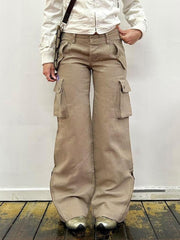 Casual Plain Pocket Straight Cargo Pants Jeans