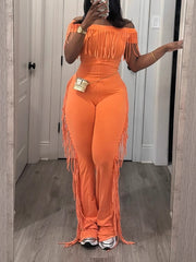 Sexy Off Shoulder Fringe Slim Fit Jumpsuit