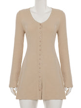 Fashion V Neck Button Down Ribbed Knit Mini Dress