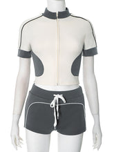 Fashion Zip Crop Tops Shorts Matching Tracksuit Set