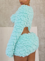 Sexy Faux Fur Cardigan Mini Skirt Set