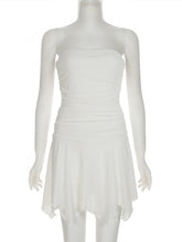 Elegant Asymmetrical Hem Pleated Strapless Mini Dress