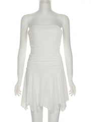 Elegant Asymmetrical Hem Pleated Strapless Mini Dress