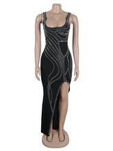 Rhinestone Hip wrap High Slit Dress