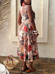 Elegant Print High Split Slip Dress