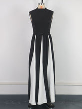 Elegant Crew Neck Sleeveless Contrast Color Slim Dress