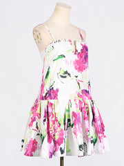 Sexy Print Spaghetti Strap Ruffle Mini Dress