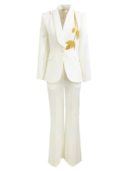 Boutique Beading Rhinestone Slim Blazer Trousers Suits