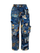 Vintage Jacquard High Waist Casual Cargo Pants