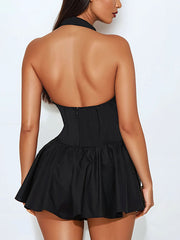 Sexy Halter Backless Ruffle Romper