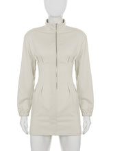 Casual Cinched Waist Zipper Slim Mini Dress