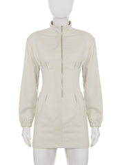 Casual Cinched Waist Zipper Slim Mini Dress