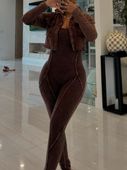 Sexy Jumpsuit Tracksuit And Long Sleeve Jacket Set