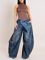 Vintage Asymmetric Button Loose Jeans