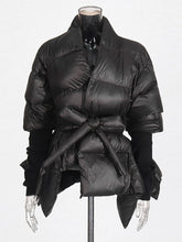 V Neck Asymmetrical Patchwork Long Sleeve Puffer Jacket