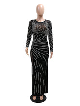 Velvet Patchwork See-Through Rhinestone Club Dress