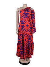 Sloping Shoulder Print One Sleeve Dress