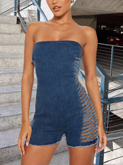 Sexy Distressed Denim Strapless Romper