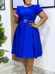 Elegant Short Sleeve Ruffle Party Midi Dress